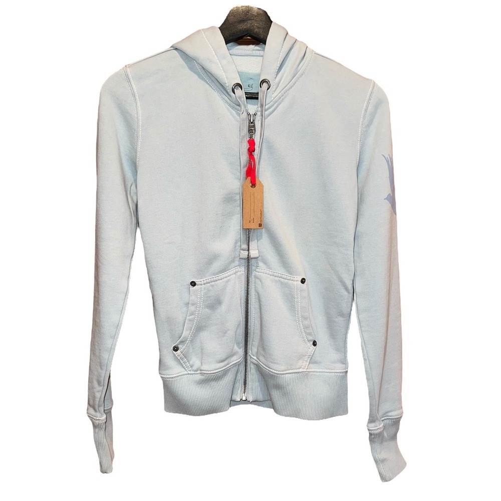 GAP Womens XS Light Blue Zip Up Hoodie Sleeve Graphic Cotton‎ Blend NWT